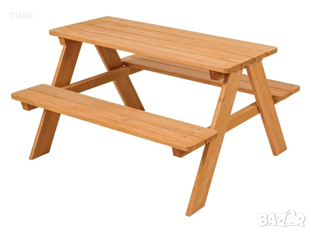 НОВА! Детска дървена маса с пейки 89x79x50см, снимка 2 - Други - 52399830