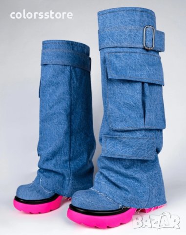 Ботуши на платформа - деним с ходило цвят циклама - BTD1