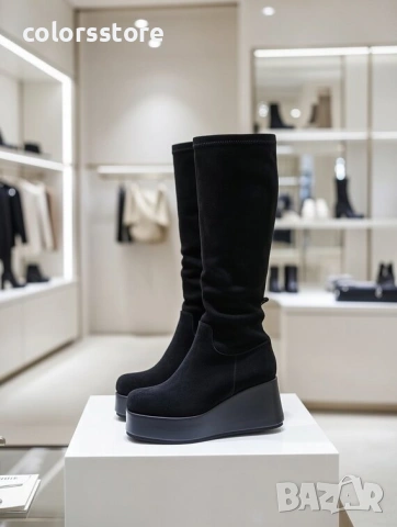 Ботуши на платформа - черен велур - 156K 