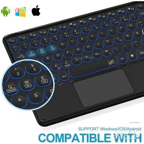 Bluetooth ултра тънка клавиатура с тъчпад, акумулаторна батерия и 7-цветна подсветка, снимка 2 - Клавиатури и мишки - 35720067