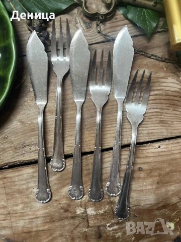 Елегантни прибори за рибка🥰 Посребрение 60 микрона 6 вилици+6 ножа , снимка 3 - Прибори за хранене, готвене и сервиране - 53346116