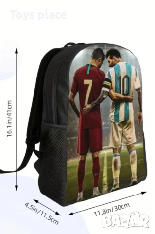 3 части Раница за училище с Меси и Роналдо + чанта за храна и несесер , снимка 6 - Ученически пособия, канцеларски материали - 51331457