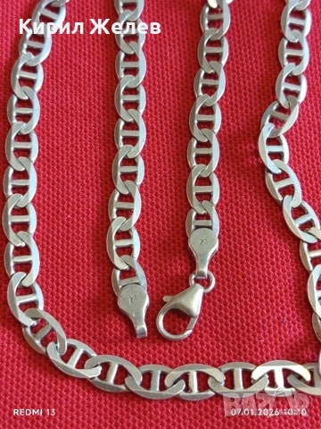 Сребърно колие плетка тип Морашка Корабна верига много красиво елегантно бижу 52804, снимка 4 - Колиета, медальони, синджири - 53016094