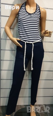 Нов дамски летен моряшки гащеризон на тъмносиньо и бяло райе, снимка 8 - Гащеризони - 29040674