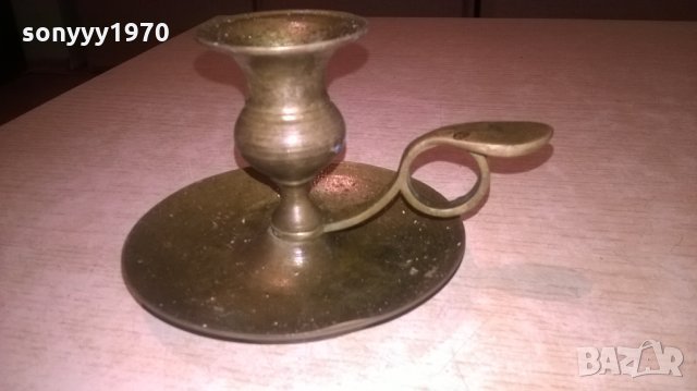 свещник-мед/месинг-внос франция-13х8см, снимка 4 - Антикварни и старинни предмети - 26802981