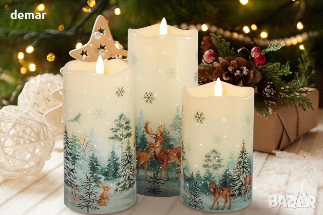 Свещи Eywamage Forest Deer Snowflakes, Коледни свещи с дистанционно, снимка 6 - Декорация за дома - 42931763