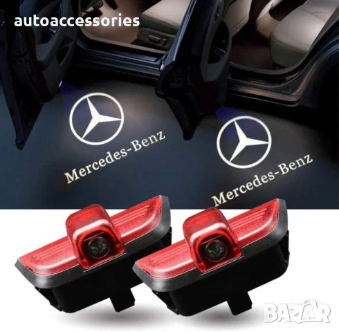 55173 Плафон 2 бр. LED лампа за врати 3126-BZ5 на кола с проектор лого за Mercedes Benz W204 C CLASS, снимка 1
