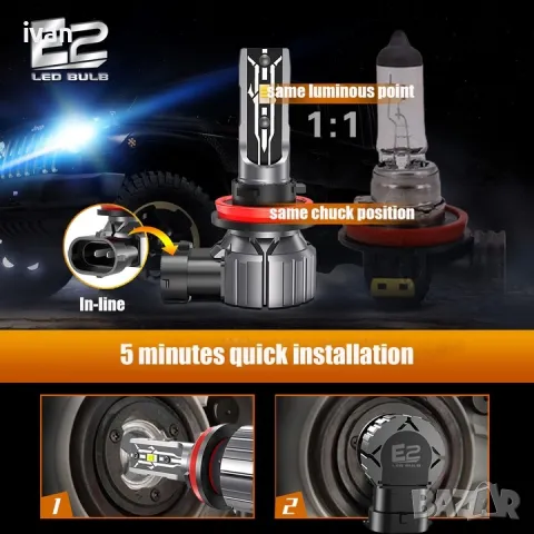 Комплект от 2 автомобилни led крушки H7, 6000k (бяла светлина), 15000LM, 100W DC 9-32V, canbus

, снимка 4 - Аксесоари и консумативи - 49931683