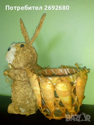 Великденска кошничка -зайче,дървена кутийка с изкуствени цветя , снимка 3 - Декорация за дома - 51225373