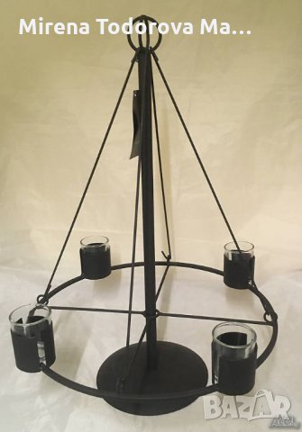 Метален свещник  4 свещи висящ метал стъкло, снимка 2 - Други - 35449037