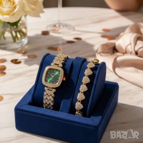 Елегантен дамски часовник с гривна – решение за подарък и ежедневен блясък, снимка 2 - Бижутерийни комплекти - 51947513