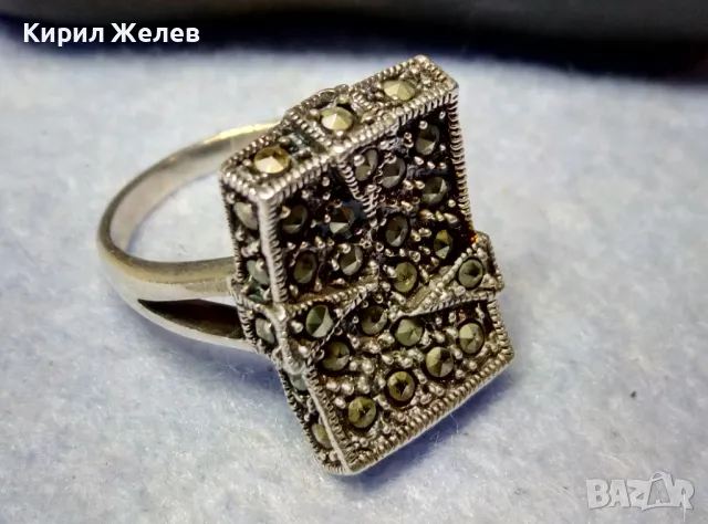 РАЗКОШЕН МАРКАЗИТЕН СРЕБЪРЕН ПРЪСТЕН СРЕБРО 925 с БЯЛА ПОЗЛАТА ИНКРУСТИРАН с КАМЪНИ МАРКАЗИТ 49114, снимка 10 - Пръстени - 49351687