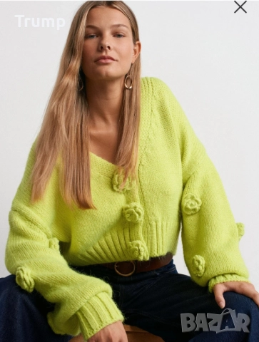 Красива, мека и топла жилетка, 3D цветя, цвят лайм