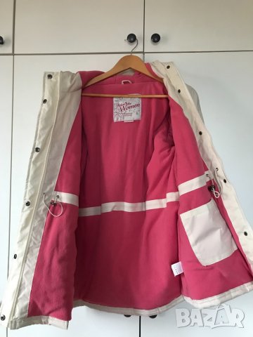 Дамско юношеско бяло топло дебело зимно яке M/L розова подплата полар, снимка 5 - Якета - 39541602