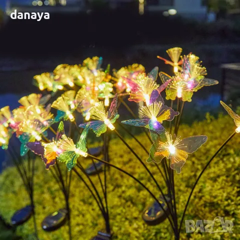 5771 Градинска соларна лампа с 6 люлеещи пеперуди, 75 см, снимка 5 - Декорация за дома - 49311182