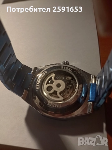 Автоматичен часовник тип скелетон в син цвят, снимка 3 - Мъжки - 52310704