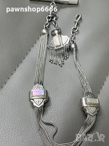 Сребърна верижка за джобен часовник със седефени елементи, снимка 16 - Мъжки - 51454790