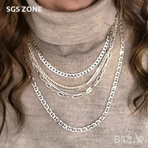 Голяма сребърна верижка от Италия с родиево покритие, снимка 4 - Колиета, медальони, синджири - 53124967