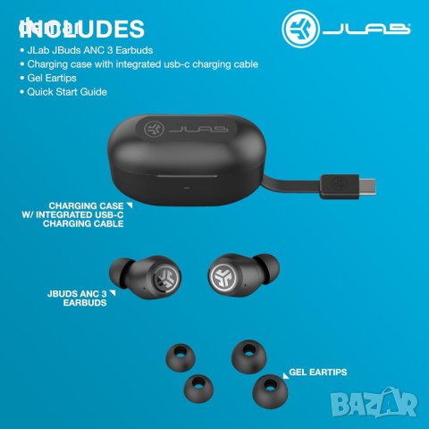 JLab JBuds ANC 3 Bluetooth слушалки, 42+ часа, IP55, EQ3 звук, снимка 7 - Bluetooth слушалки - 44105494