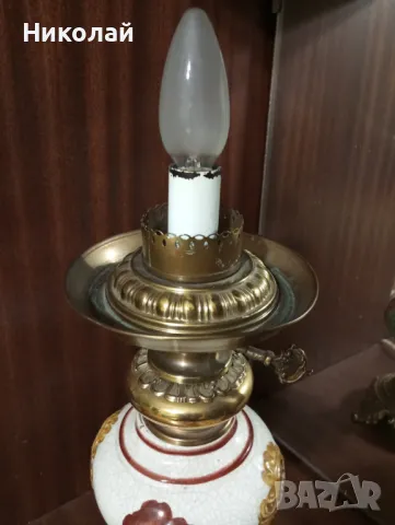 Нощна , настолна лампа от бронз и порцелан, снимка 8 - Антикварни и старинни предмети - 47828125