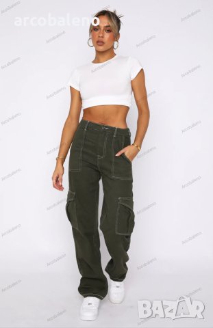 Модерен дамски пачуърк прав панталон с много джобове, 2цвята, снимка 9 - Панталони - 44014701