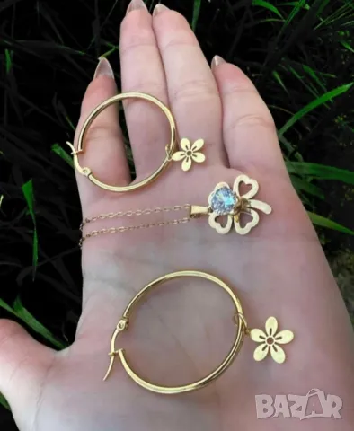 колие и обеци от медицинска стомана с 18к златно покритие 