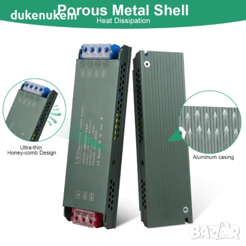 Ултратънък LED трансформатор 220V > 24V, 200W – безшумен драйвер с постоянен волтаж, снимка 6 - Лед осветление - 53382391