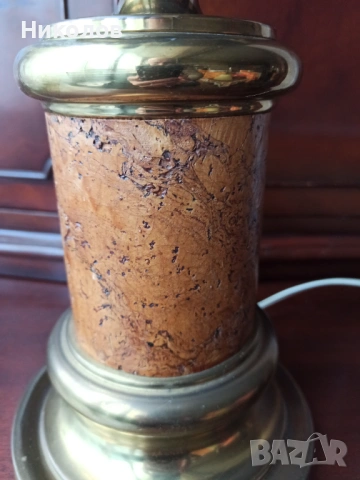 Настолна лампа, корк и месинг, снимка 2 - Настолни лампи - 53397240