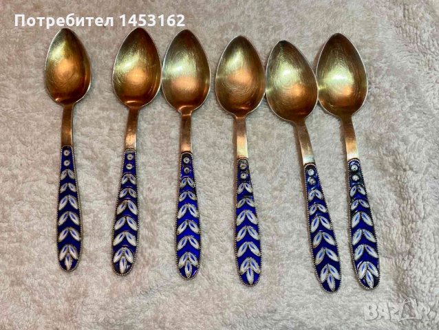 Сребърни руски лъжички с позлата и емайл