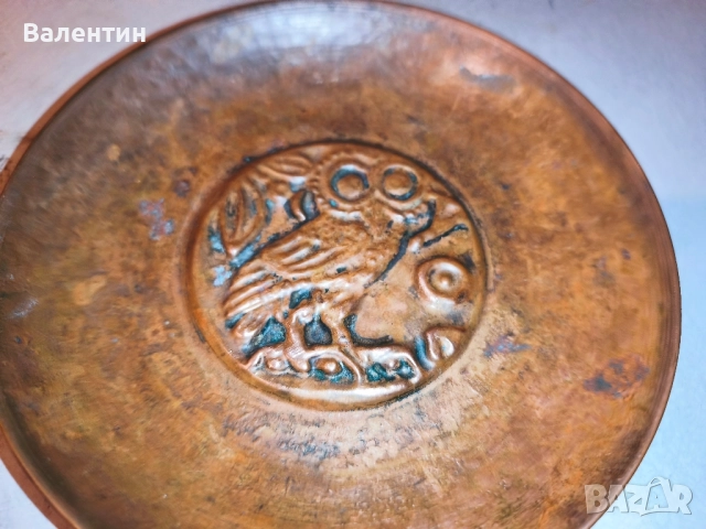 Декоративна гръцка чиния от бакър 24, снимка 3 - Антикварни и старинни предмети - 52540940
