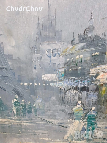 Green 101х71см/голяма картина масло върху платно/градски пейзаж-Париж/дървена рамка, снимка 10 - Картини - 52549794