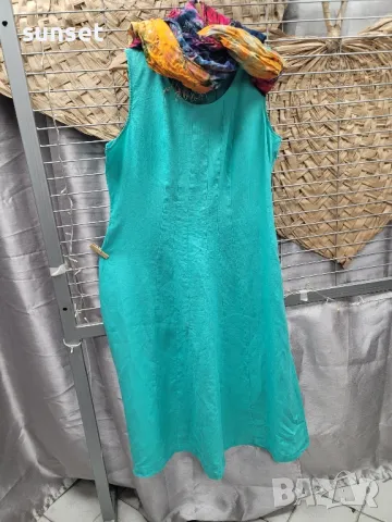 ЛЕНЕНА тюркоазена дълга рокля-> XL, снимка 1
