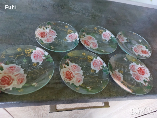 7 евро, за 6 броя нови чинии десертни, стъкло, с етикет 
