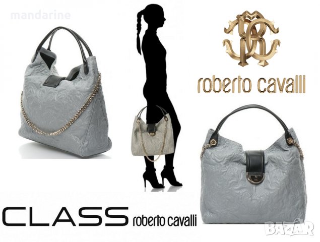 JUST CAVALLI 🍊 CAVALLI CLASS 🍊 Кожена капитонирана чанта в сиво и черно 36x38x15 см нова с етикети, снимка 11 - Чанти - 20400304