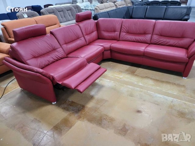Червен кожен ъглов диван "HUKLA HU-SF15058" с ел.релакс, снимка 4 - Дивани и мека мебел - 39688909