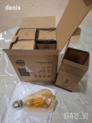 Нови 4броя Енергоспестяващи Ретро Крушки, B22 ST64 Декоративни LED, 2700K Топла Светлина, снимка 4 - Антикварни и старинни предмети - 52840387