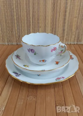 Чаша с подложна и десертна чиния - Meissen, снимка 1