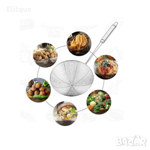 Мрежеста готварска шпатула за отцеждане от неръждаема стомана, 18 или 20 см, снимка 8 - Други - 52901452