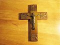 Стар кръст разпятие Христово, Исус Христос 22 х 16 см  със орнаменти и  светии от бронз религия, снимка 2