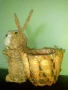 Великденска кошничка -зайче,дървена кутийка с изкуствени цветя , снимка 3