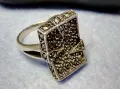 РАЗКОШЕН МАРКАЗИТЕН СРЕБЪРЕН ПРЪСТЕН СРЕБРО 925 с БЯЛА ПОЗЛАТА ИНКРУСТИРАН с КАМЪНИ МАРКАЗИТ 49114, снимка 10