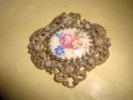СТАРА ФИЛИГРАННА БРОНЗОВА СКЪПОЦЕННА ПРЕКРАСНА АР НУВО БРОШКА РИСУВАН ПОРЦЕЛАН 27913, снимка 5
