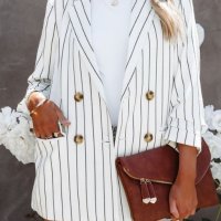 Дамско раирано сако с ревер в бял цвят, снимка 9 - Сака - 42977405
