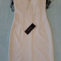 Бяла рокля къса с черни ресни и тънки презрамки , с вградени подплънки на бюста., снимка 8 - Рокли - 37249622
