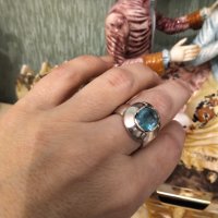 Масивен сребърен пръстен ръчна изработка естествен син топаз 950, снимка 9 - Пръстени - 37943824