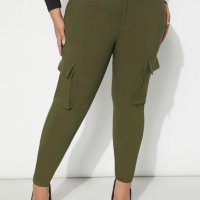Макси модерен еластичен панталон с висока талия и ефектни джобове в маслено зелено, снимка 1 - Панталони - 39494803