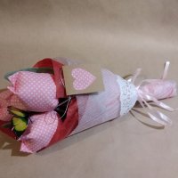 Букет розови лалета с пеперуда  Текстилни Лалета Лалета от плат Ръчна Изработка , снимка 2 - Декорация за дома - 43844201