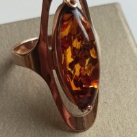 Златен руски пръстен с естествен кехлибар , снимка 1 - Пръстени - 43240994