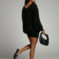 Рокля - туника - блуза с прилеп ръкави - Черна, снимка 4 - Рокли - 44932108