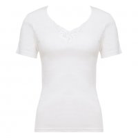 Playtex S,M,L бяла женска 100% памучна тениска с къс ръкав памучни блузи с дантела памучно бельо , снимка 3 - Тениски - 29076409